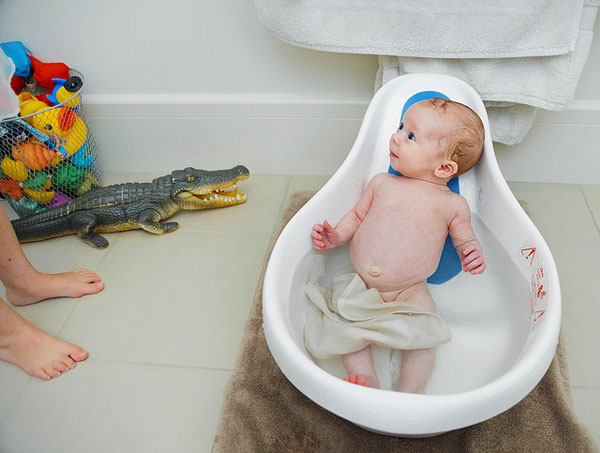 gemma guards the baby while the crocodile tries to slip out unnoticed.