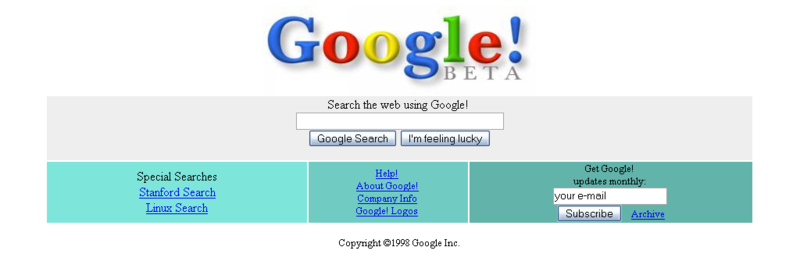 Giao diện trang Google năm 1998