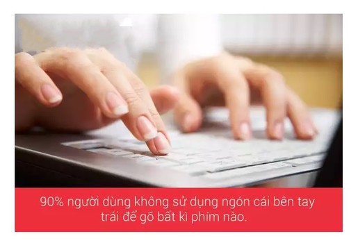  90% người dùng không sử dụng ngón cái bên tay trái để gõ phím