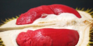 Những điều đặc biệt về đất nước Malaysia (P1) Malaysia còn sở hữu sầu riêng ruột đỏ đặc trưng hiếm thấy (Udang Merah). Ảnh: Year of the durian.