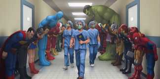 Nguồn gốc bức ảnh Siêu anh hùng cúi đầu trước hành lang bệnh viện