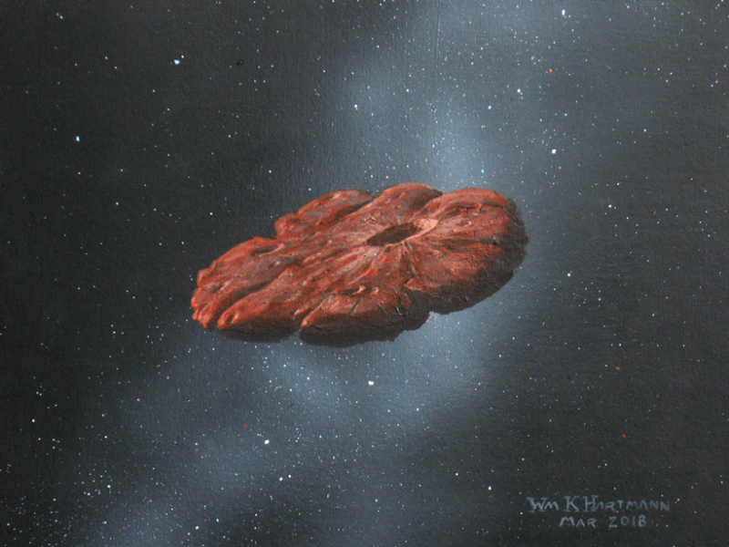 'Oumuamua đã lao qua không gian giữa các vì sao trong hàng triệu năm. Nghiên cứu mới điều tra thành phần và xuất xứ của nó. Ảnh: Tranh của William K. Hartmann, dựa trên hoa hồng từ Michael Belton