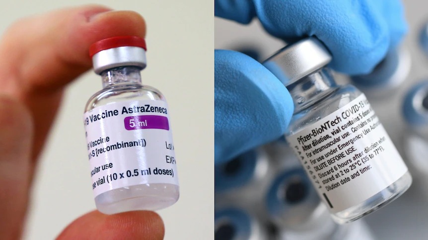 Dữ liệu từ các thử nghiệm gần đây cho thấy sự pha trộn và kết hợp giữa lịch tiêm vắc-xin COVID có thể cho mức kháng thể cao hơn so với hai liều của một loại vắc-xin đơn lẻ. Ảnh: Reuters: Gareth Fuller / Andreas Gebert