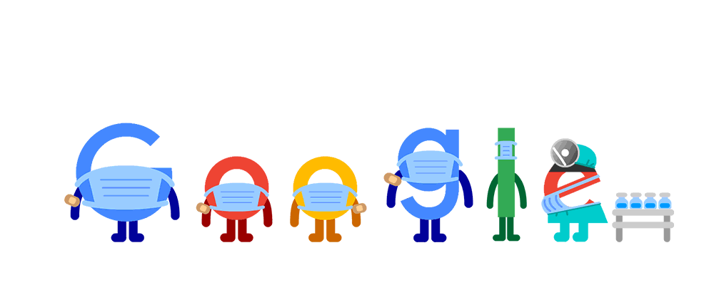 "Tiêm chủng. Đeo khẩu trang cứu sống bạn" | Logo Google Doodle